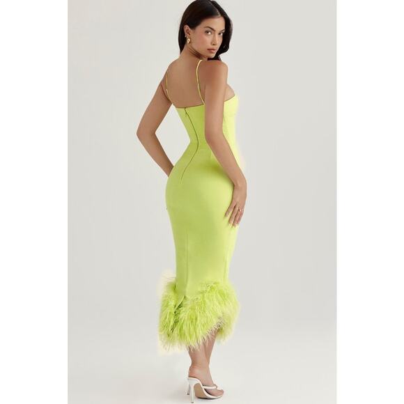 House Of CB Alessia Feather Trim Midi Dress - Xl Lime - Picture 6 of 6